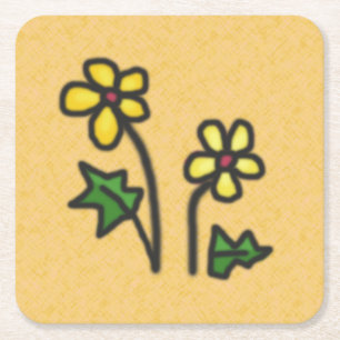 Porta-copo De Papel Quadrado Flores Moles Amarelo