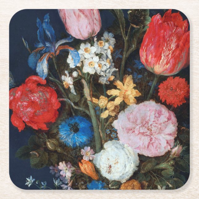 Porta-copo De Papel Quadrado Flores no Vaso, Jan Brueghel, o Velho (Frente)