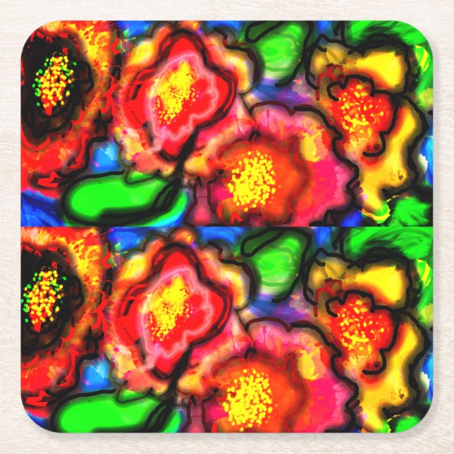 Porta-copo De Papel Quadrado Flores para lenha de caneca de verão (Frente)