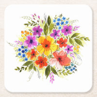 Flores pintadas à mão, vibrante buquê de aquarela.