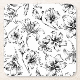 Porta-copo De Papel Quadrado Flores Pretas Lily