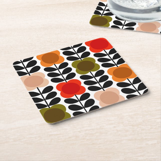 Porta-copo De Papel Quadrado Flores Retro Cheerful Stem, Tomate Pink (Inclinado)