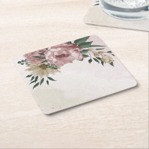 Porta-copo De Papel Quadrado flores românticas rosa e champanhe