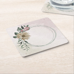 Porta-copo De Papel Quadrado flores românticas rosa e champanhe