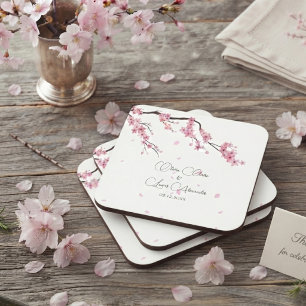 Porta-copo De Papel Quadrado Flores Rosa Elegante Flor de Cerejeira Aquarela