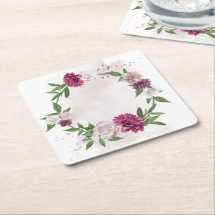Porta-copo De Papel Quadrado flores rosa lilás branco botânico