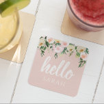 Porta-copo De Papel Quadrado Flores Rosa Moderno Pastel Alô E Você Chama<br><div class="desc">Flores Rosa Moderno Pastel Alô E Você Chama</div>