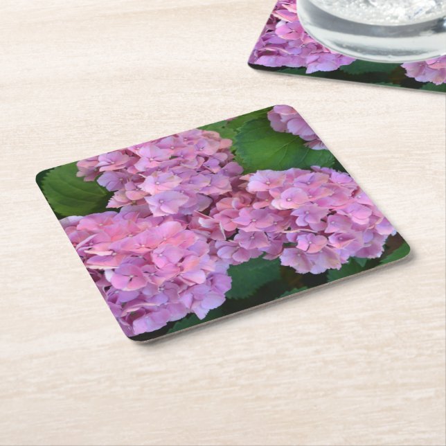 Porta-copo De Papel Quadrado Flores rosa pastel Hortensia hydrangea (Inclinado)