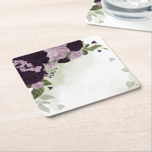 Porta-copo De Papel Quadrado Flores roxas profundas e leves com folhagem