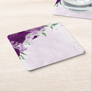 Porta-copo De Papel Quadrado Flores roxas românticas, vegetação, casamento