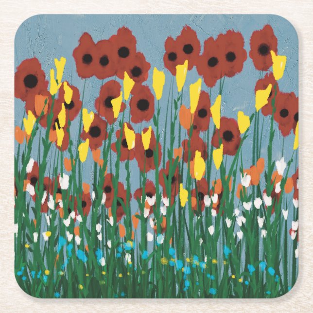 Porta-copo De Papel Quadrado Flores selvagens (Frente)