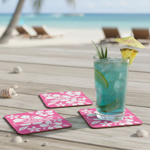 Porta-copo De Papel Quadrado Flores Tropicais De Praia Rosa