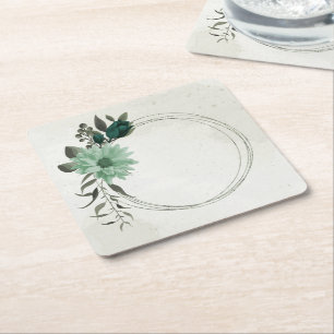 Porta-copo De Papel Quadrado flores verdes esmeralda botânico
