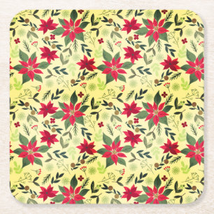 Porta-copo De Papel Quadrado Flores Vermelhas Natal Padrão-11600