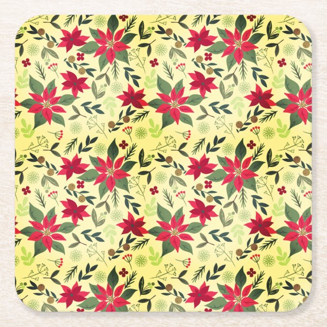 Porta-copo De Papel Quadrado Flores Vermelhas Natal Padrão-11600 (Frente)