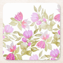 Porta-copo De Papel Quadrado Flores Violetas Cor de Água Rosa pintadas à mão