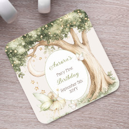 Porta-copo De Papel Quadrado Floresta Boho Água-Forte Fada Primeiro Aniversário