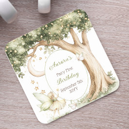 Porta-copo De Papel Quadrado Floresta Boho Aquarela Fada Primeiro Aniversário