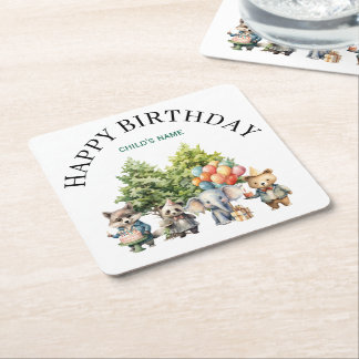 Porta-copo De Papel Quadrado Floresta de Aquarela Caprichosa de Aniversário