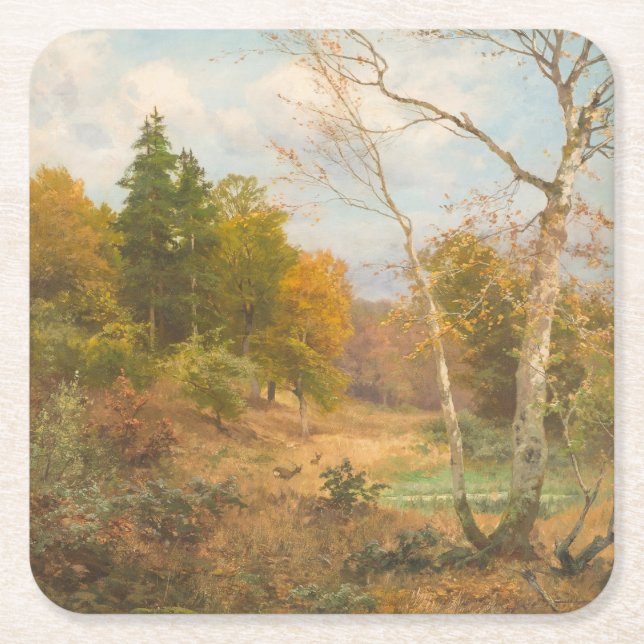 Porta-copo De Papel Quadrado Floresta do outono - Heinrich Böhmer (Frente)