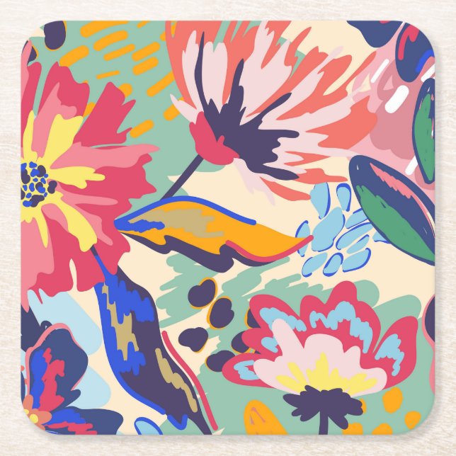 Porta-copo De Papel Quadrado Floresta e rosas (Frente)