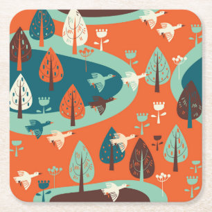 Porta-copo De Papel Quadrado Floresta Gesa: Cena Natureza da Vintagem