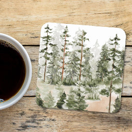 Porta-copo De Papel Quadrado Floresta Verde Rústica Aquarela