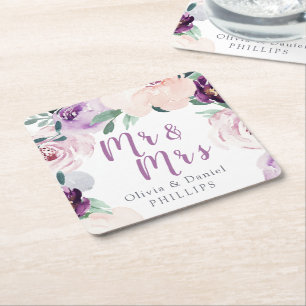 Porta-copo De Papel Quadrado Flórida botânica floral floral floral, Sr. e Sra.