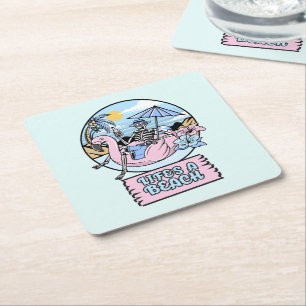 Porta-copo De Papel Quadrado Flutuador de Flamingo Esqueleto na Praia da Vida