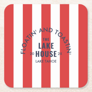 Porta-copo De Papel Quadrado Flutuando E Brindando No Lake House Red Stripe