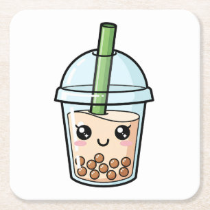 Porta-copo De Papel Quadrado Fofa Kawaii Chá de Boba Sorridente