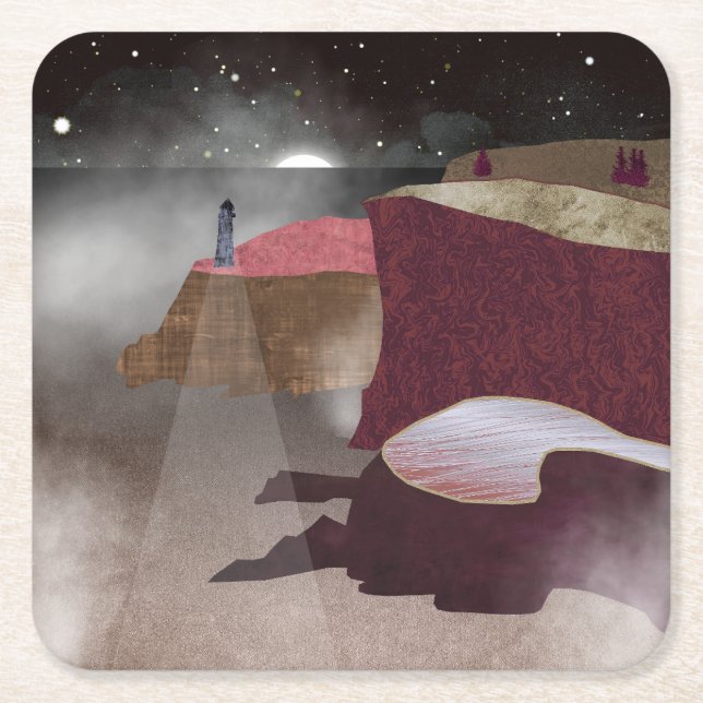 Porta-copo De Papel Quadrado Foggy Lighthouse (Frente)