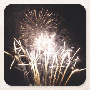 Porta-copo De Papel Quadrado Fogos de artifício brancos e Dourados I Celebração
