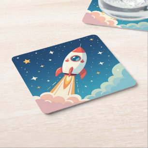 Porta-copo De Papel Quadrado Foguete espacial fofo decolando