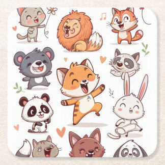 Porta-copo De Papel Quadrado Folha de Adesivos de Animais Fofos Adorable CStick