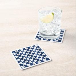 Porta-copo De Papel Quadrado Folha de Chats de Jogo do Word Azul Branco
