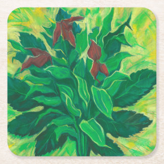 Porta-copo De Papel Quadrado Folha, Folhas e Orquídeas, Pintura Floral