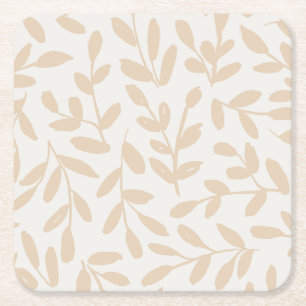 Porta-copo De Papel Quadrado Folha-Sussurrante- Botânica Sutil em Creme e Bege