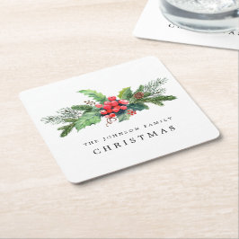 Porta-copo De Papel Quadrado Folhagem Botânica de Inverno Aquarela Personalizad