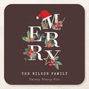 Porta-copo De Papel Quadrado Folhagem de Natal Marrom Vermelho Verde Branco Fel