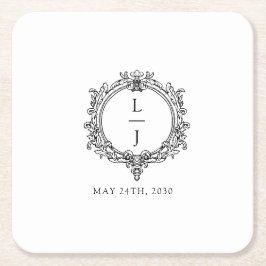 Porta-copo De Papel Quadrado folhagem preto e branco Crista de casamento