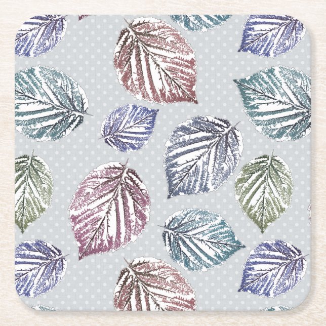 Porta-copo De Papel Quadrado Folhas de abertura sobre fundo de cinza leve (Frente)