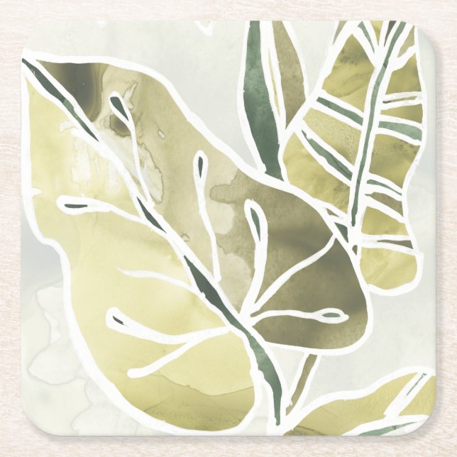 Porta-copo De Papel Quadrado Folhas de Batik (Frente)