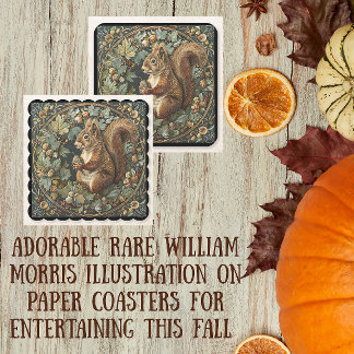 Porta-copo De Papel Quadrado Folhas de Esquilo de Outono de William Morris Baga