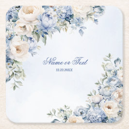 Porta-copo De Papel Quadrado Folhas de marfim de marfim de cor azul-poeirenta