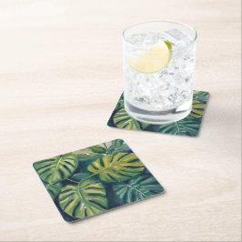 Porta-copo De Papel Quadrado Folhas de Monstera Aquarela Botânica