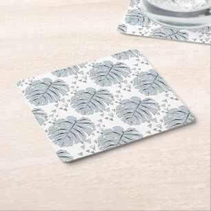 Porta-copo De Papel Quadrado Folhas de monstera de cinza em branco