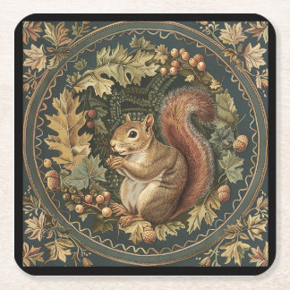 Porta-copo De Papel Quadrado Folhas de Outono Esquilo William Morris Bagas