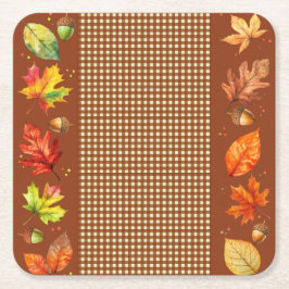 Porta-copo De Papel Quadrado Folhas de outono & Gingham