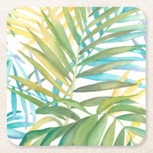 Porta-copo De Papel Quadrado Folhas de palmeira tropicais